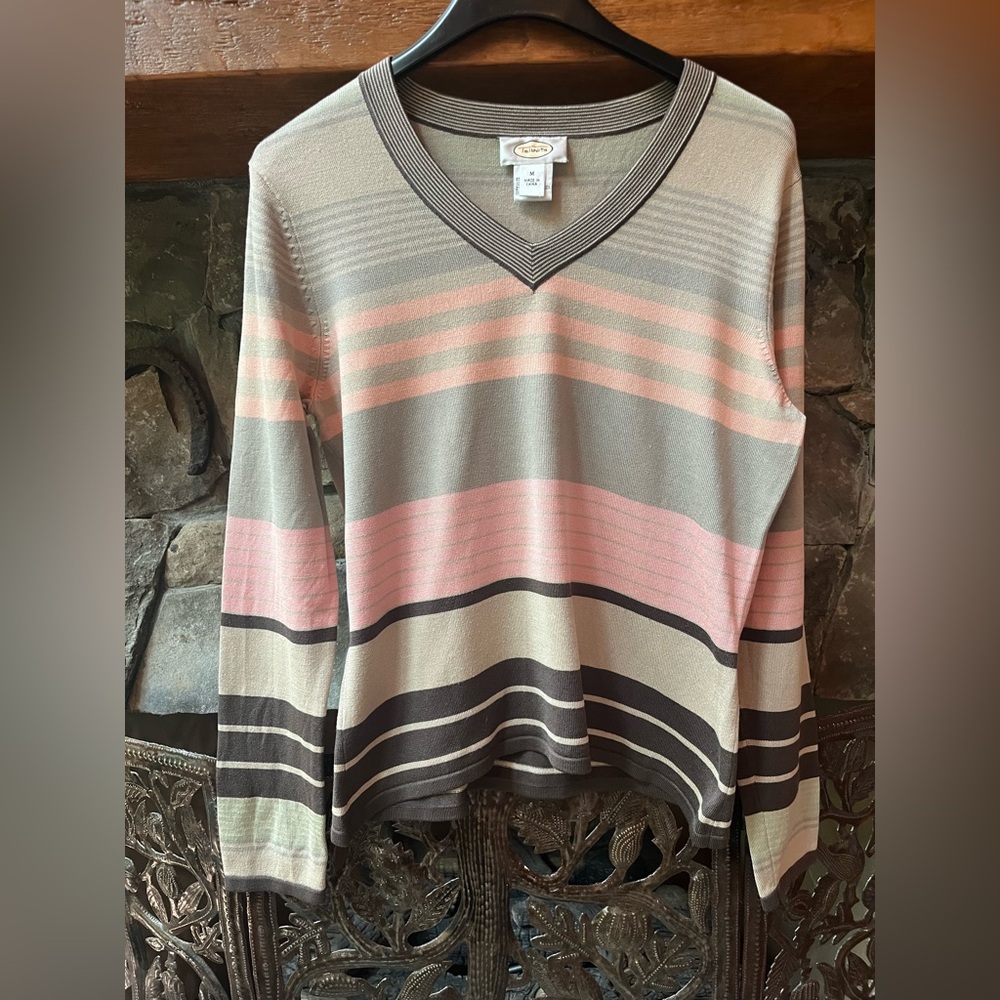 Talbots Pink and Tan V-Neck Sweater